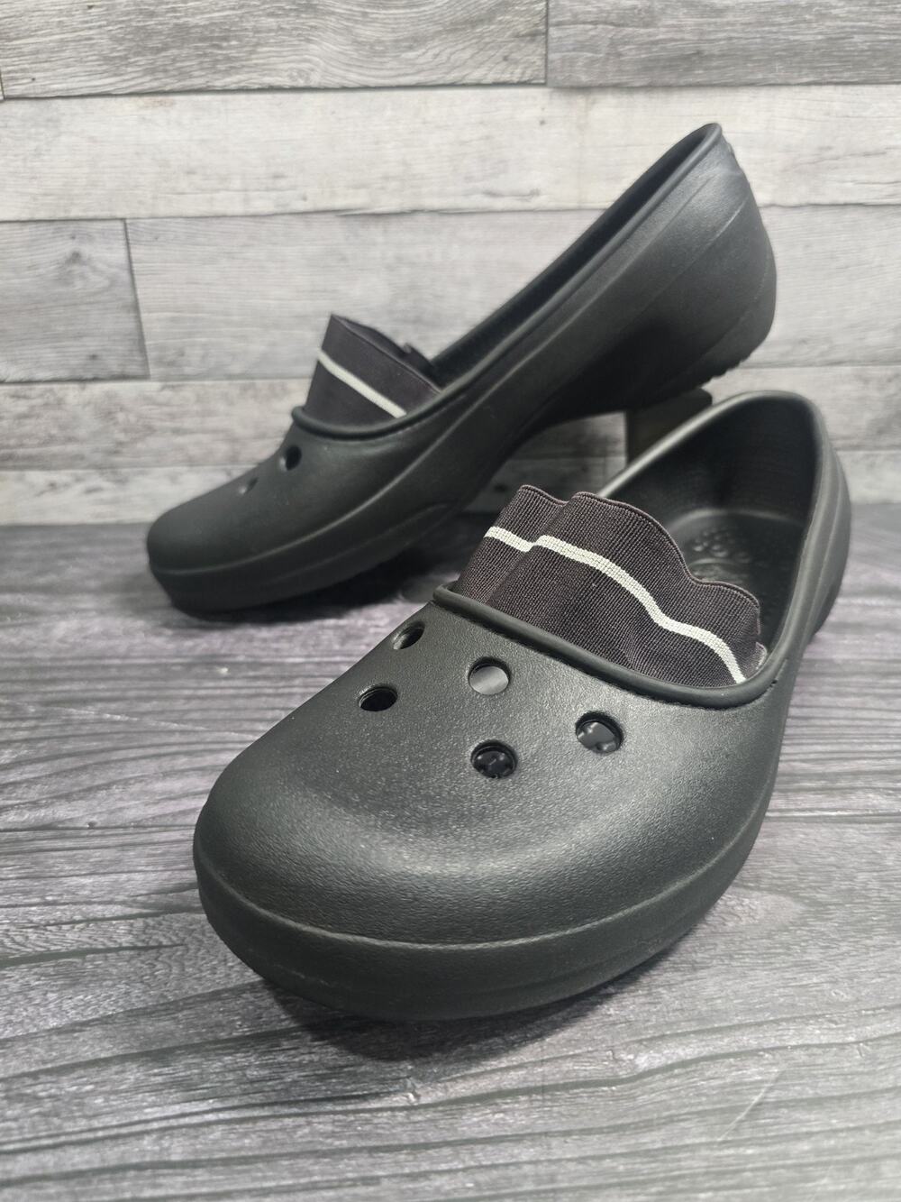 Crocs Juneau Women's Slip-On Ballet Flats Black Size 10 Comfort Wedge - EUC